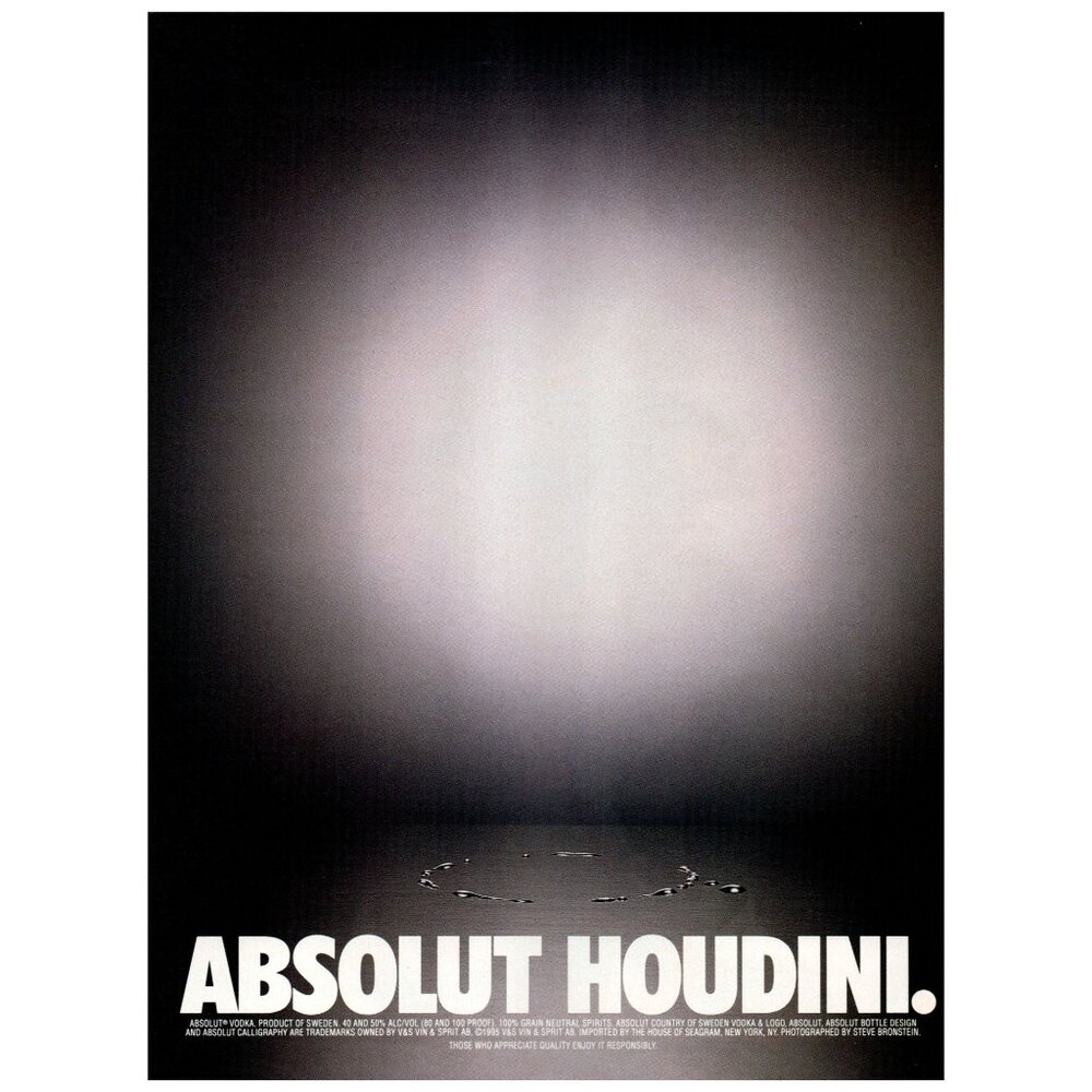 1996 Absolut Vodka Vintage Print Ad Houdini Disappearing Disappear 90s Wall Art